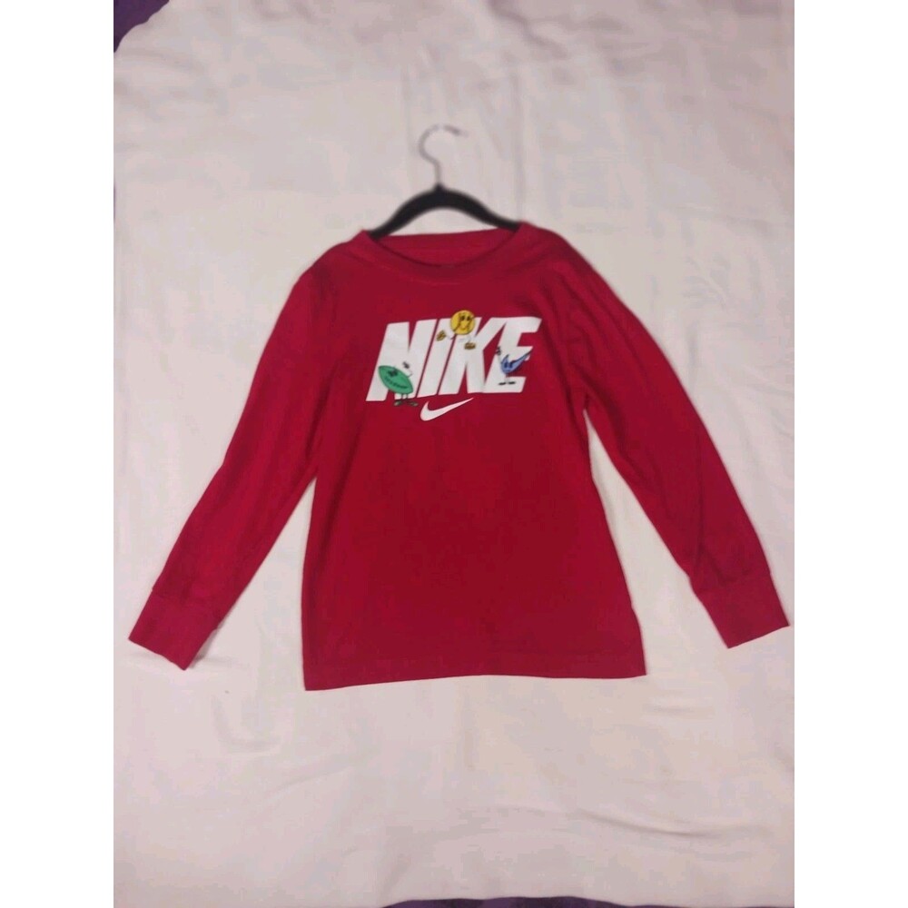 Nike Boys Red Graphic Logo Long Sleeve Crewneck T-Shirt Size 7